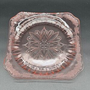 Jeannette Adam Pink Depression Glass 9" Square Dinner Plate Vintage